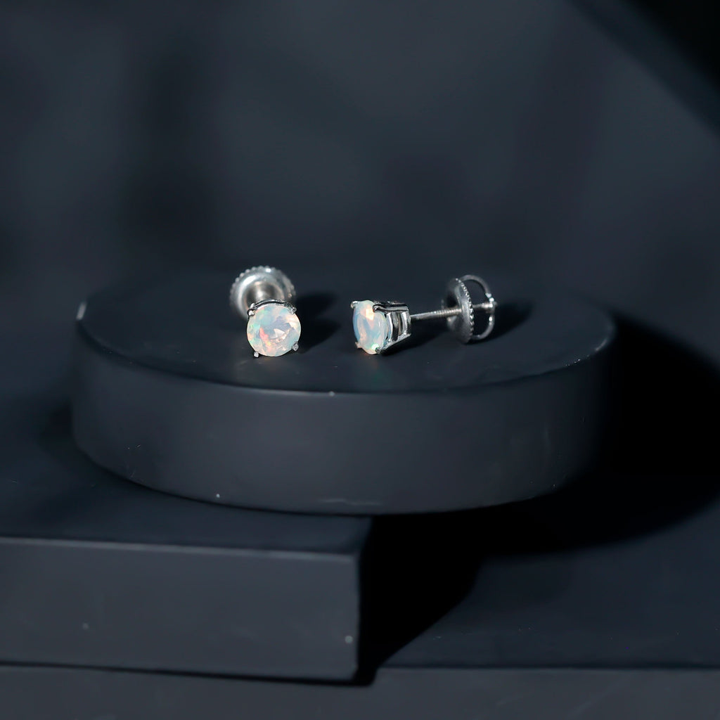 Ethiopian Opal Earrings – 5mm Round Opal Studs | Claw Setting Jewelry