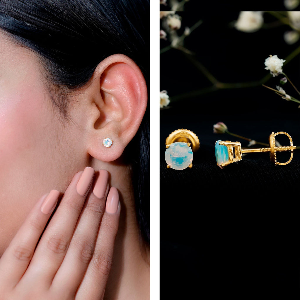 Ethiopian Opal Earrings – 5mm Round Opal Studs | Claw Setting Jewelry