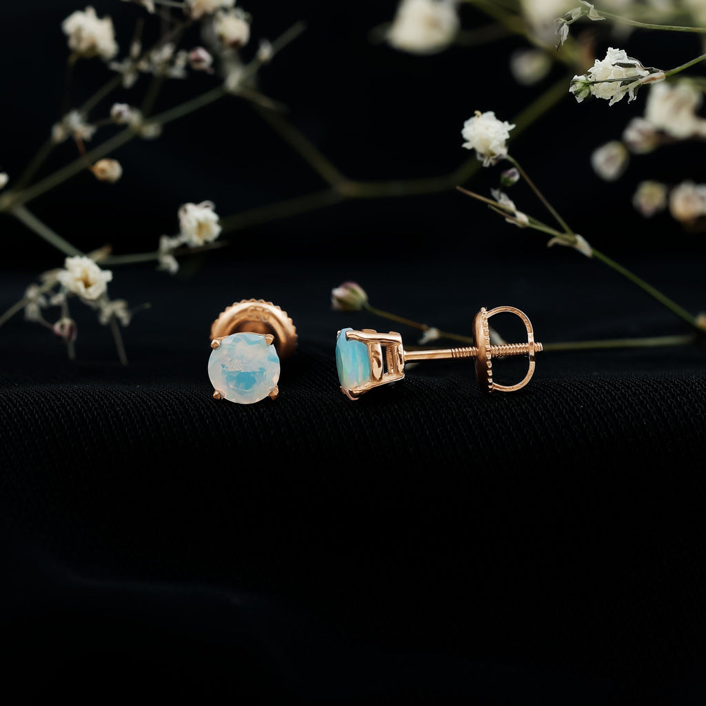 Ethiopian Opal Earrings – 5mm Round Opal Studs | Claw Setting Jewelry