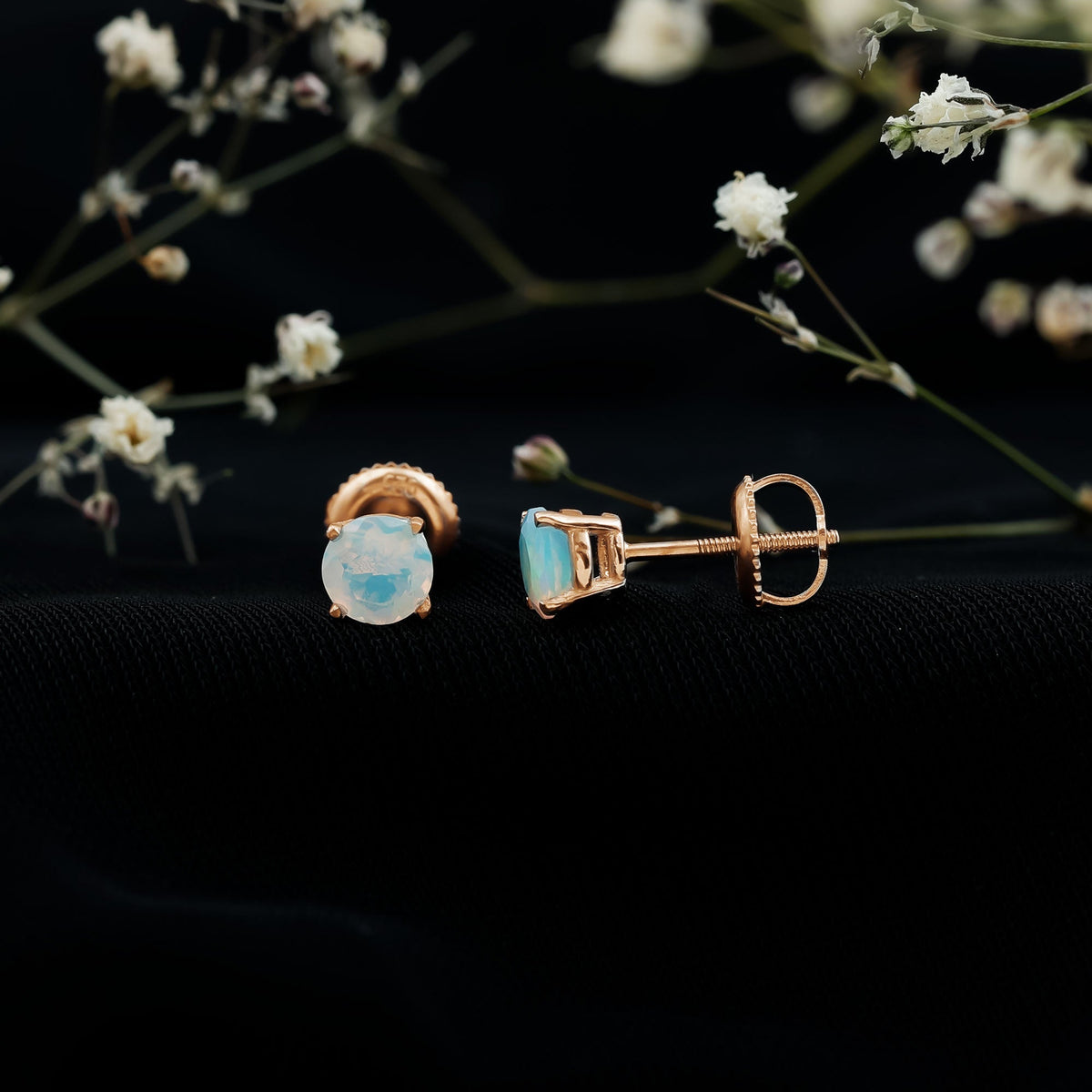 Ethiopian Opal Earrings – 5mm Round Opal Studs | Claw Setting Jewelry
