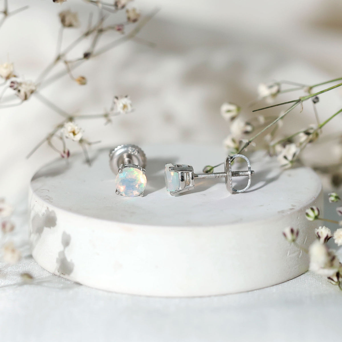 Ethiopian Opal Earrings – 5mm Round Opal Studs | Claw Setting Jewelry