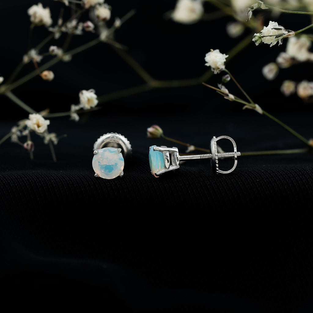 Ethiopian Opal Earrings – 5mm Round Opal Studs | Claw Setting Jewelry