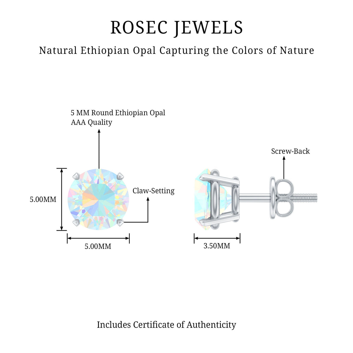 Ethiopian Opal Earrings – 5mm Round Opal Studs | Claw Setting Jewelry