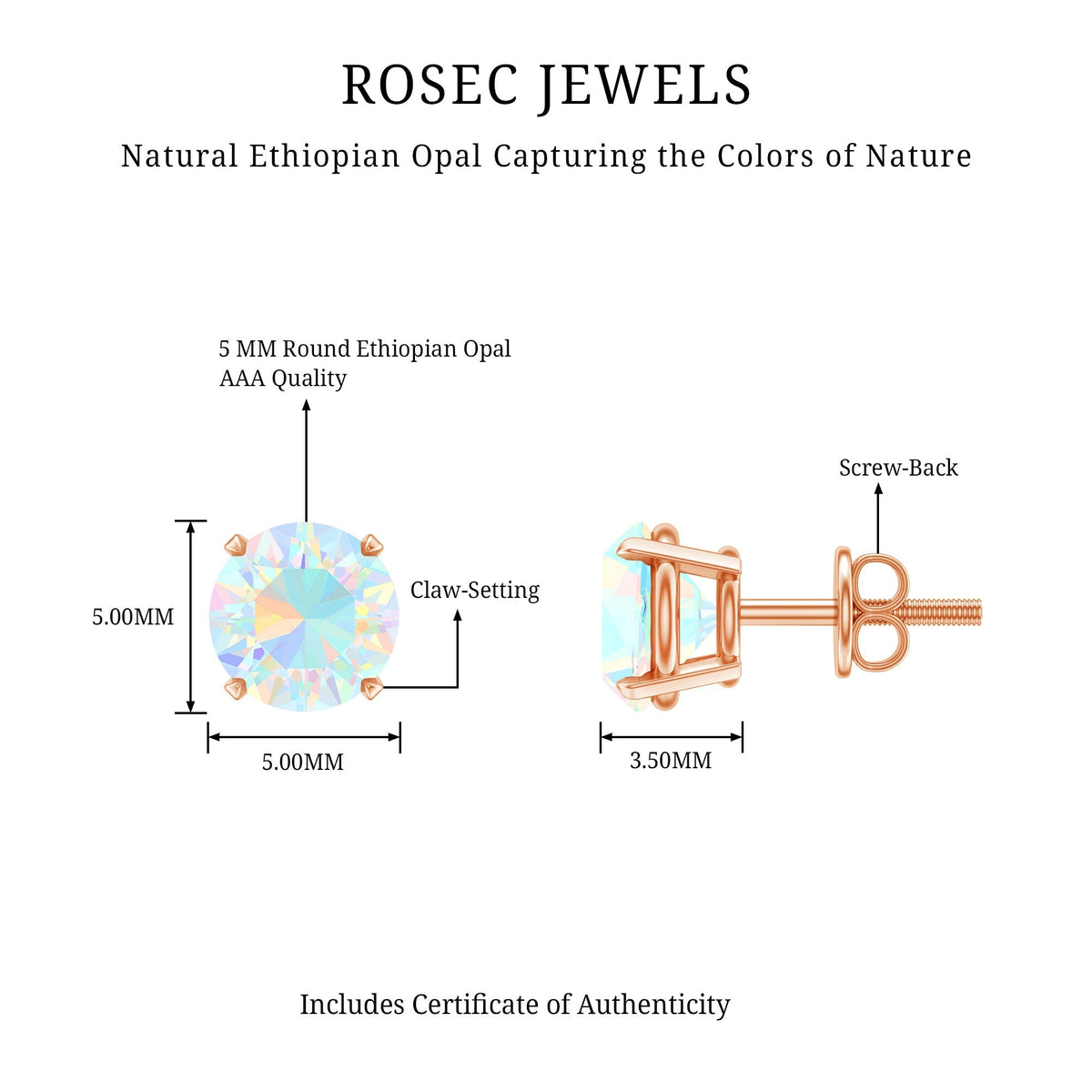 Ethiopian Opal Earrings – 5mm Round Opal Studs | Claw Setting Jewelry