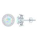Ethiopian Opal Earrings – 6mm Round Opal Studs with Diamond Halo Design