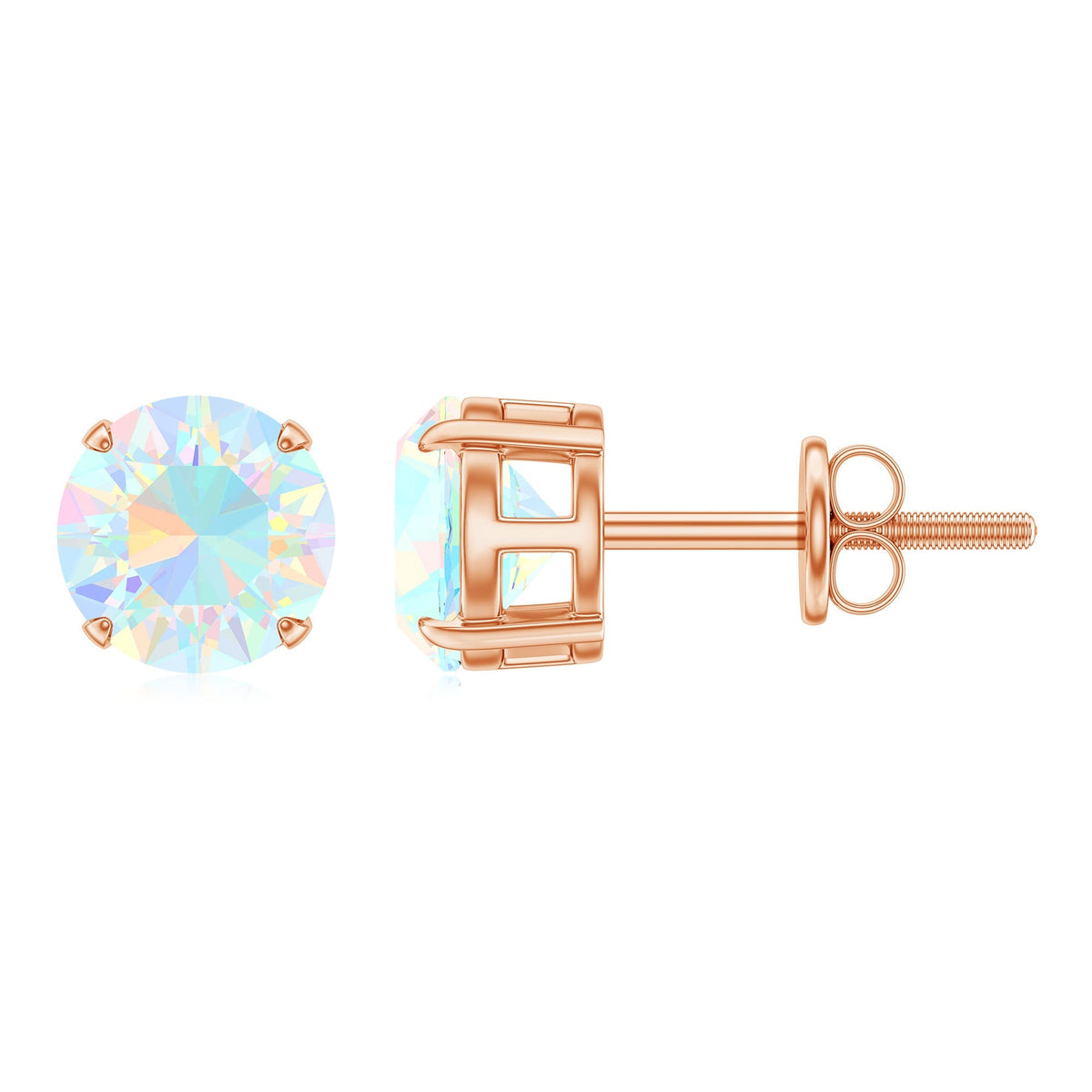 Ethiopian Opal Earrings – 6mm Round Solitaire Studs | October Birthstone Gift