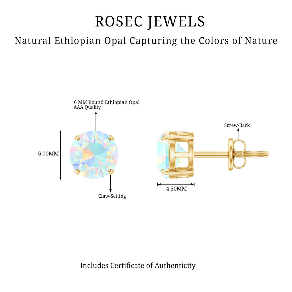 Ethiopian Opal Earrings – 6mm Round Solitaire Studs | October Birthstone Gift