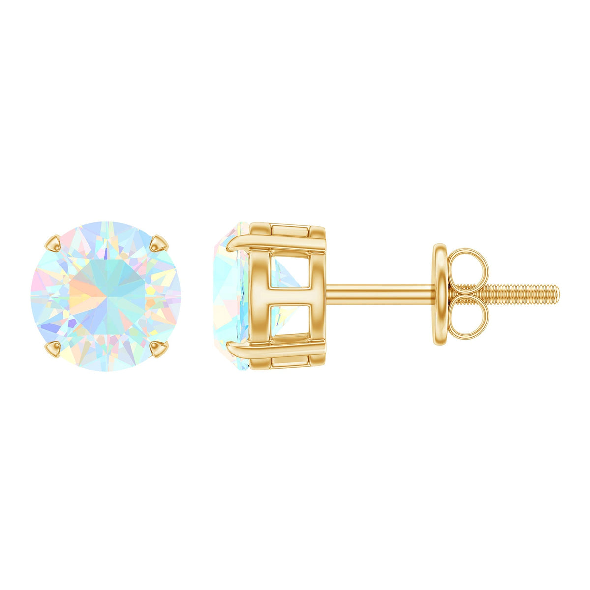 Ethiopian Opal Earrings – 6mm Round Solitaire Studs | October Birthstone Gift