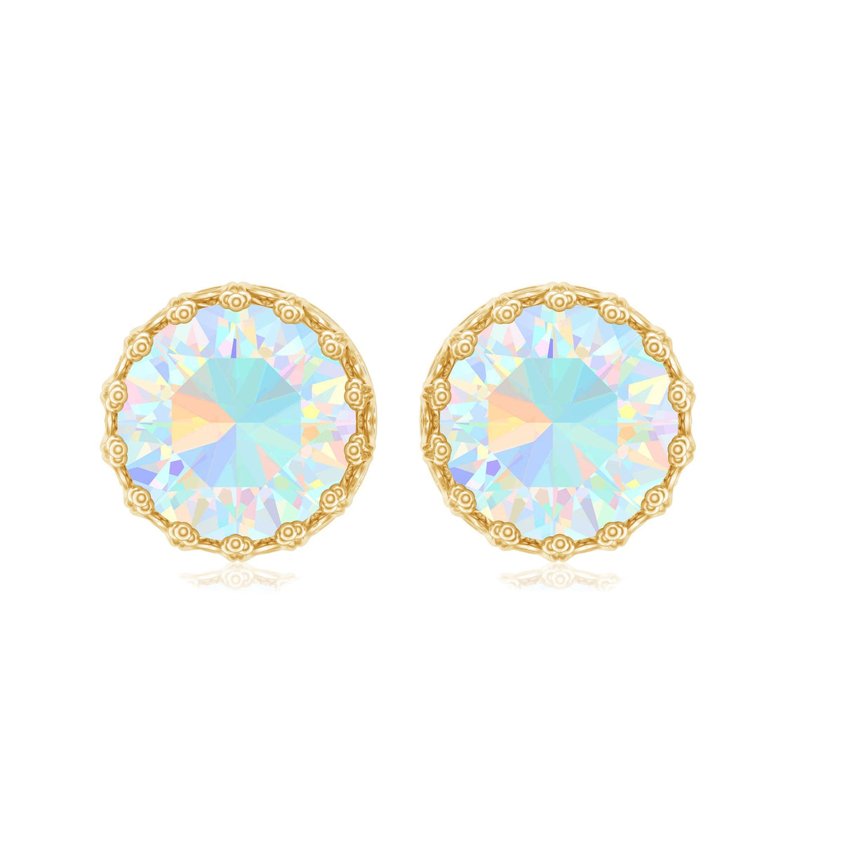 Ethiopian Opal Earrings – 8MM Crown Setting Studs with Lab Grown Diamonds