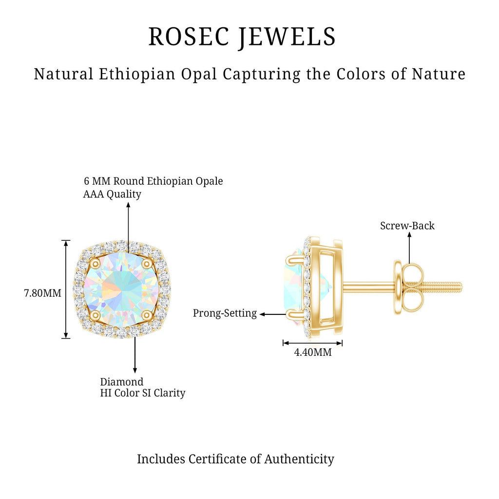 Ethiopian Opal Earrings – AAA Quality Opal Studs with Diamond Halo Design
