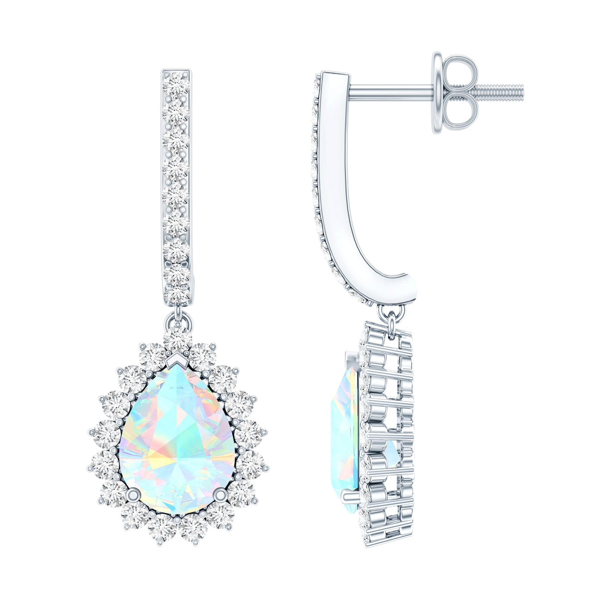 Ethiopian Opal Earrings – Bridal Teardrop Earrings with Moissanite Accent Studs