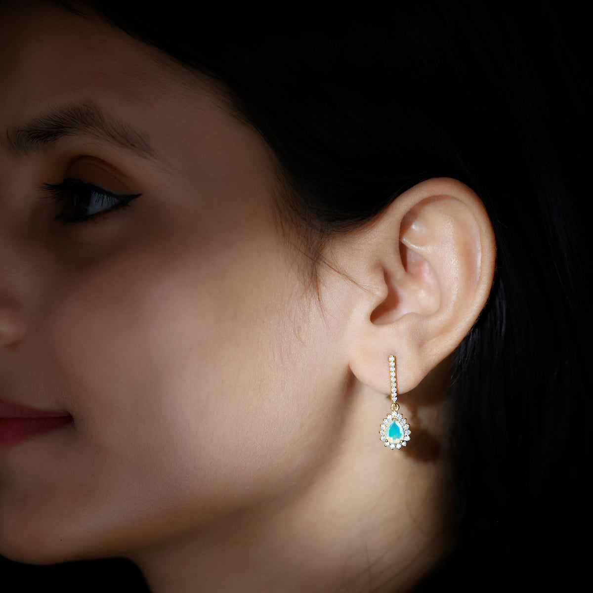 Ethiopian Opal Earrings – Bridal Teardrop Earrings with Moissanite Accent Studs