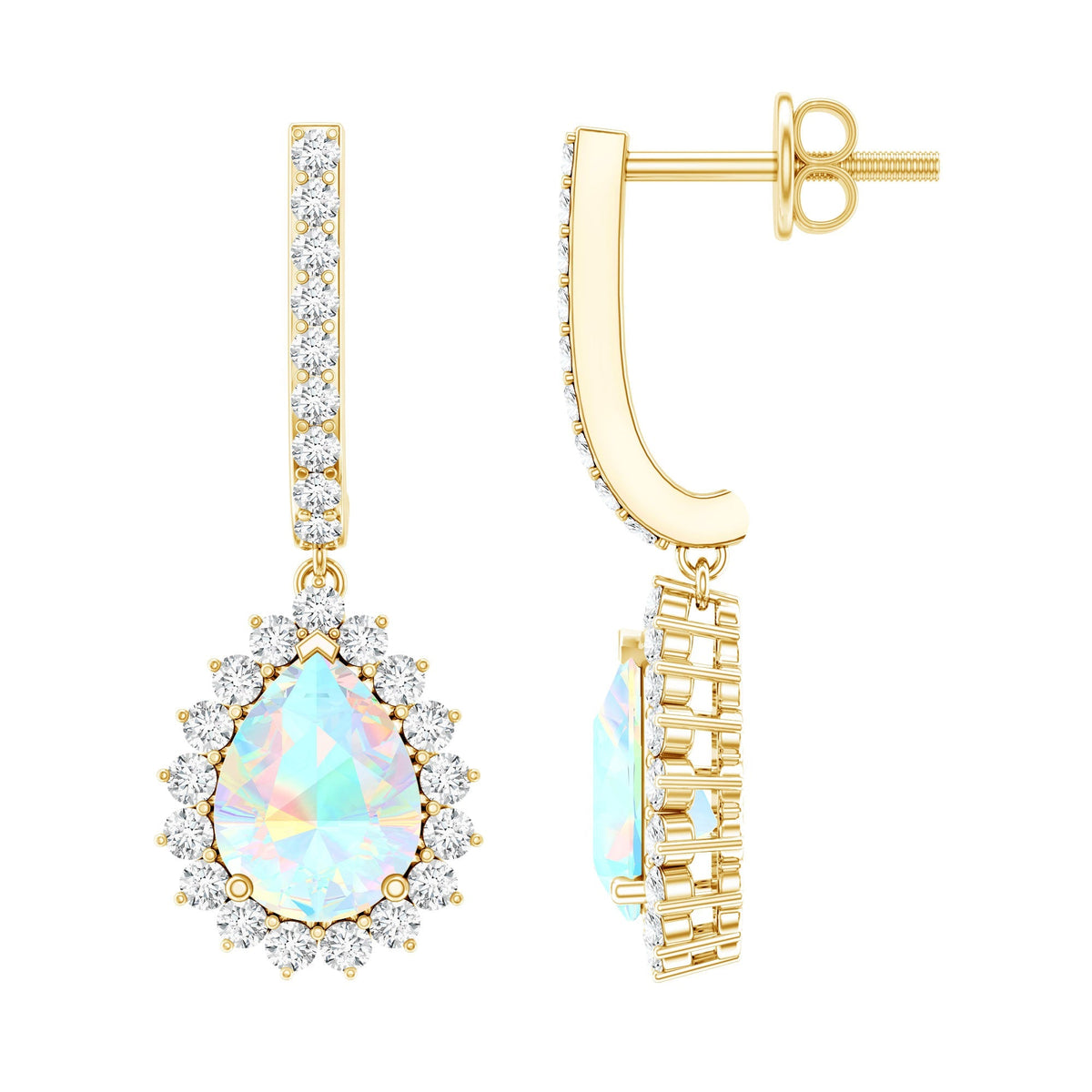 Ethiopian Opal Earrings – Bridal Teardrop Earrings with Moissanite Accent Studs