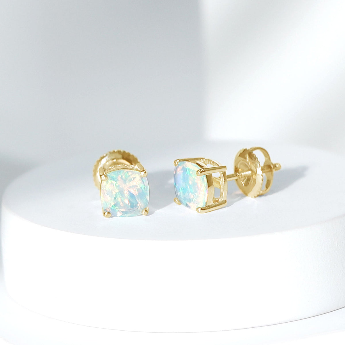 Ethiopian Opal Earrings – Cushion Cut Opal Studs With Prong Setting For Women