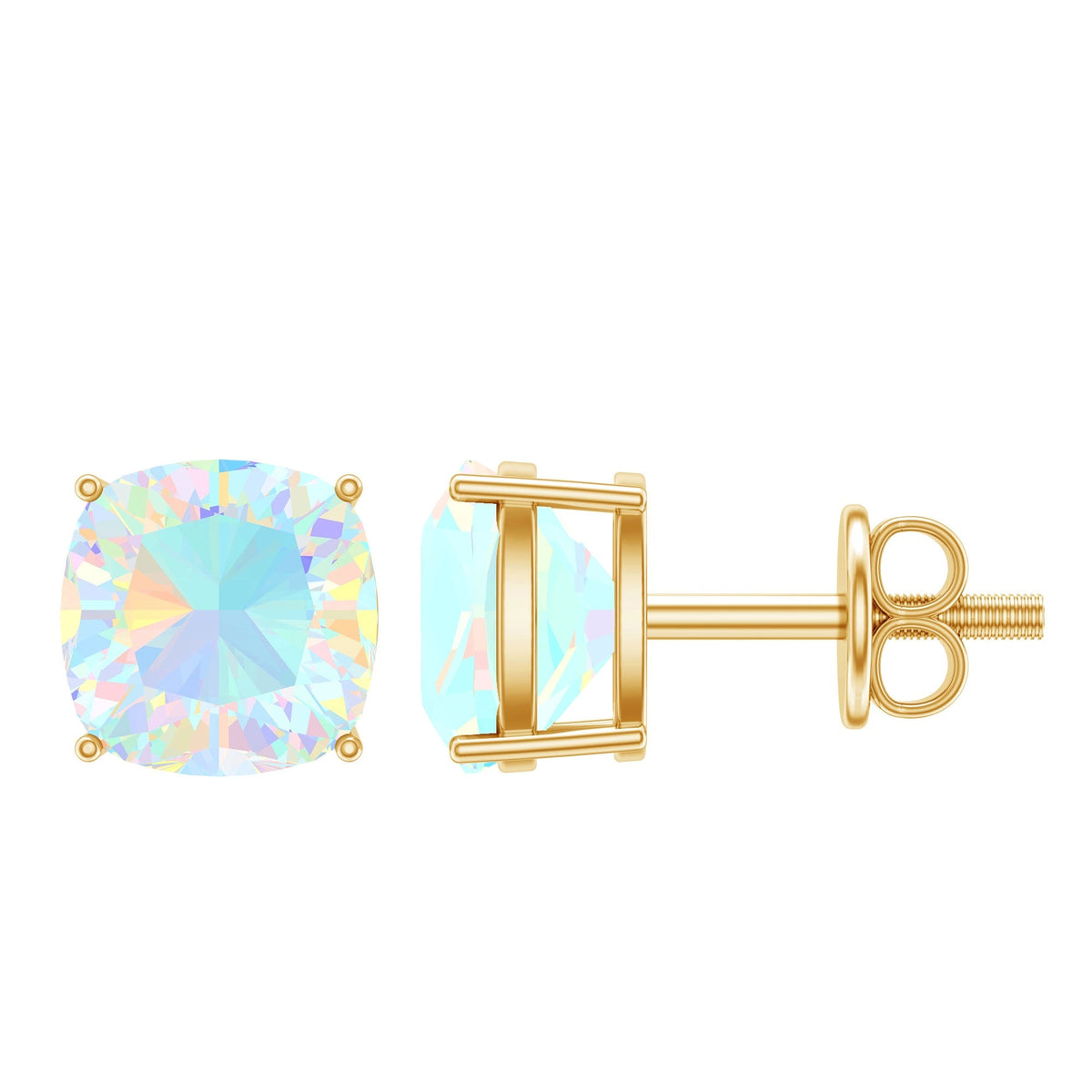 Ethiopian Opal Earrings – Cushion Cut Opal Studs With Prong Setting For Women