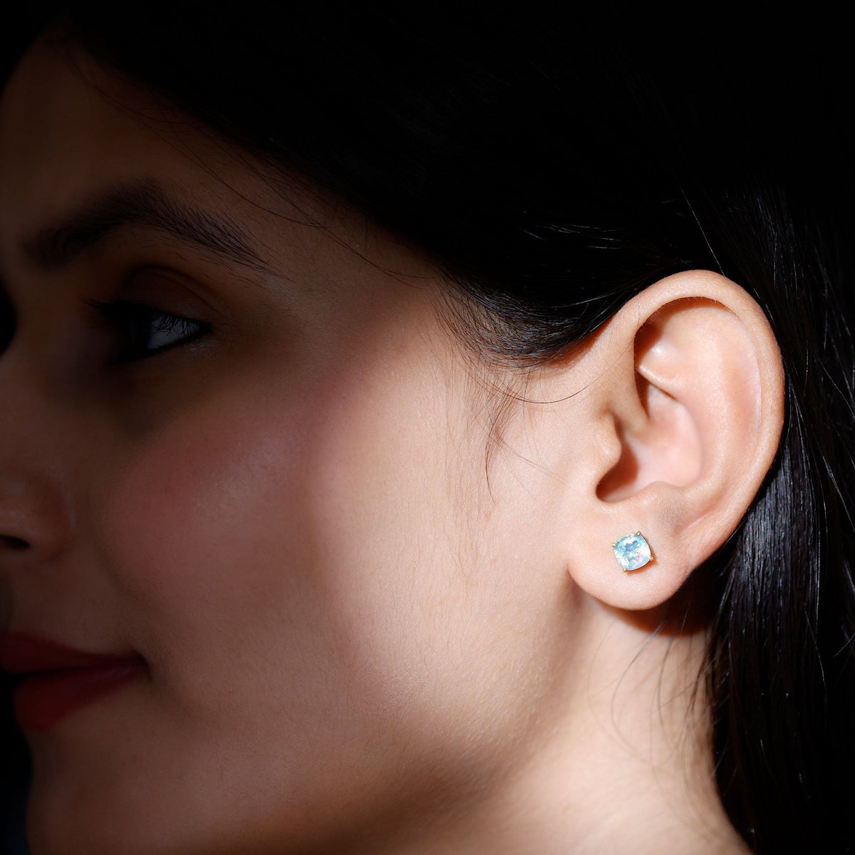 Ethiopian Opal Earrings – Cushion Cut Opal Studs With Prong Setting For Women