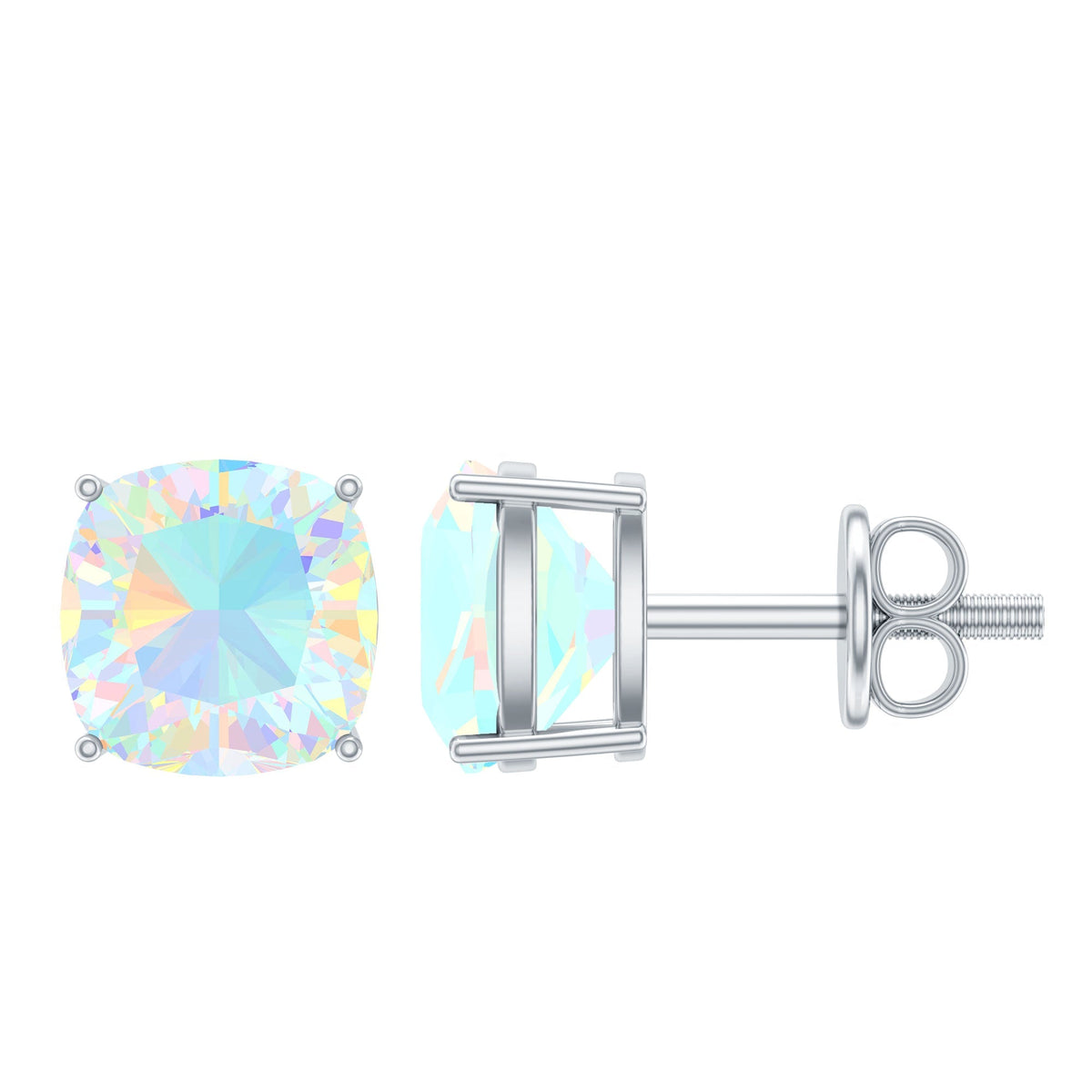 Ethiopian Opal Earrings – Cushion Cut Opal Studs With Prong Setting For Women