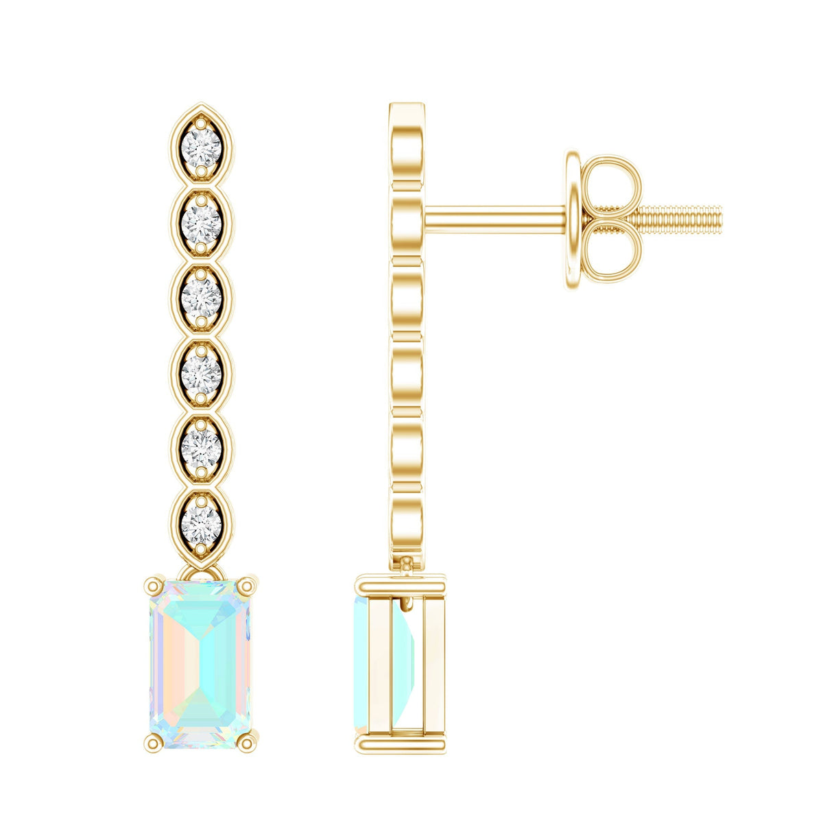 Ethiopian Opal Earrings – Emerald Cut Drop Earrings with Lab Grown Diamonds