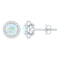 Ethiopian Opal Earrings – Halo Stud Earrings with Moissanite Halo Design