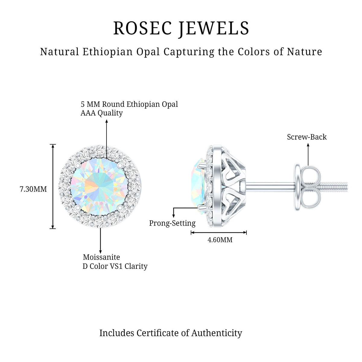 Ethiopian Opal Earrings – Halo Stud Earrings with Moissanite Halo Design