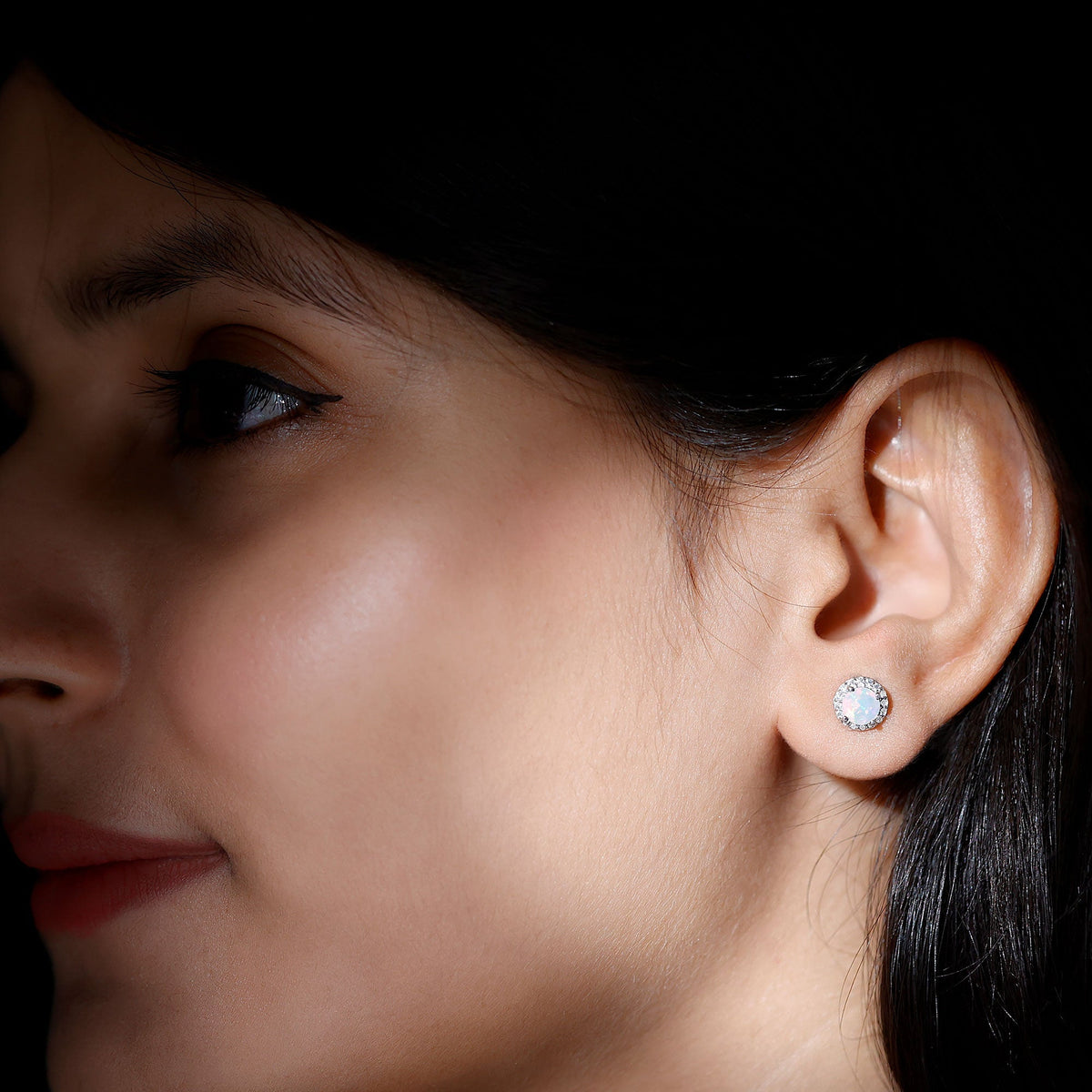 Ethiopian Opal Earrings – Halo Stud Earrings with Moissanite Halo Design