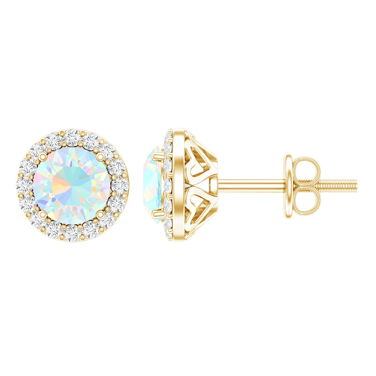 Ethiopian Opal Earrings – Halo Stud Earrings with Moissanite Halo Design
