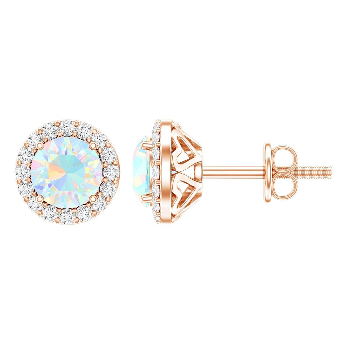 Ethiopian Opal Earrings – Halo Stud Earrings with Moissanite Halo Design