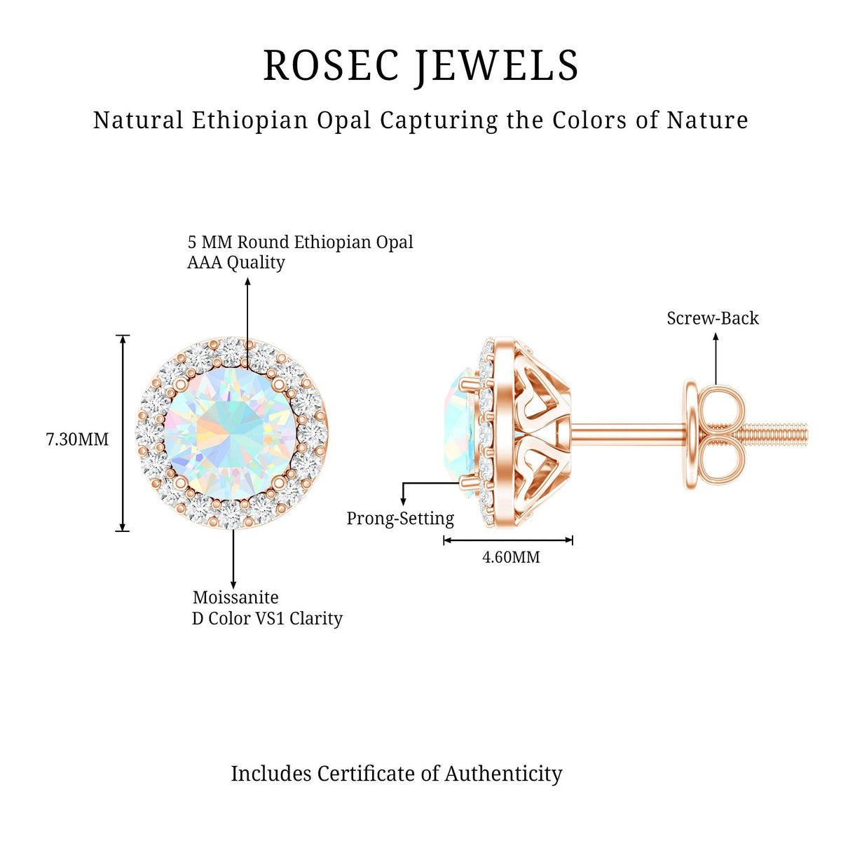 Ethiopian Opal Earrings – Halo Stud Earrings with Moissanite Halo Design