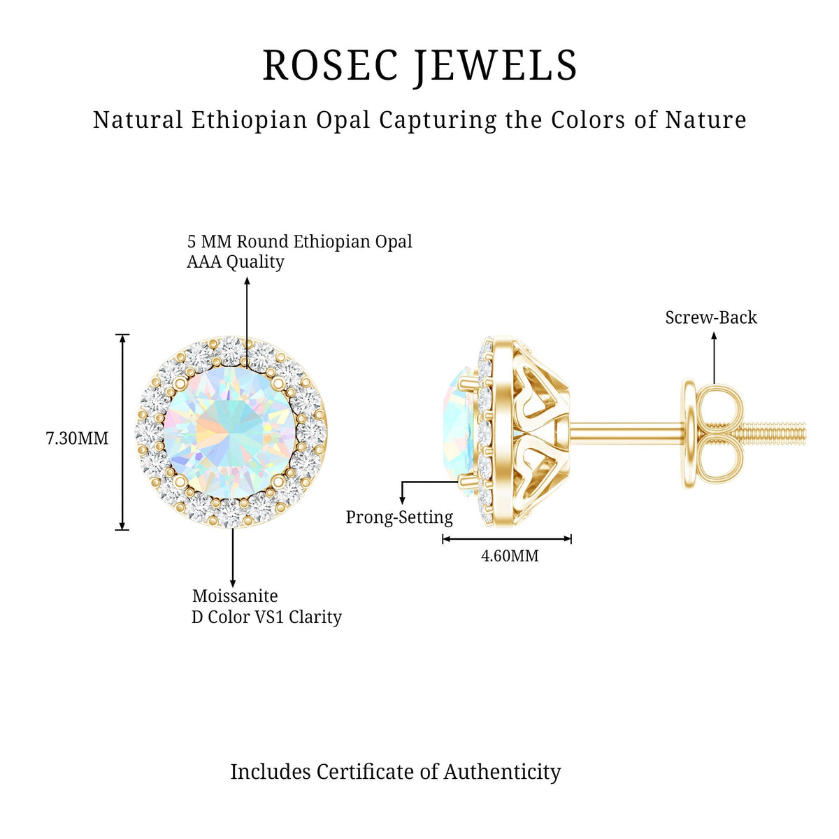 Ethiopian Opal Earrings – Halo Stud Earrings with Moissanite Halo Design