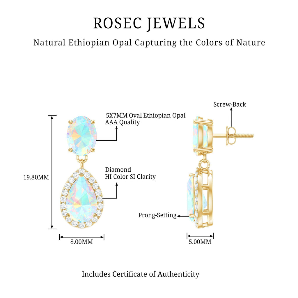 Ethiopian Opal Earrings – Opal Drop Earrings with Diamond Halo and Screw Back Closure