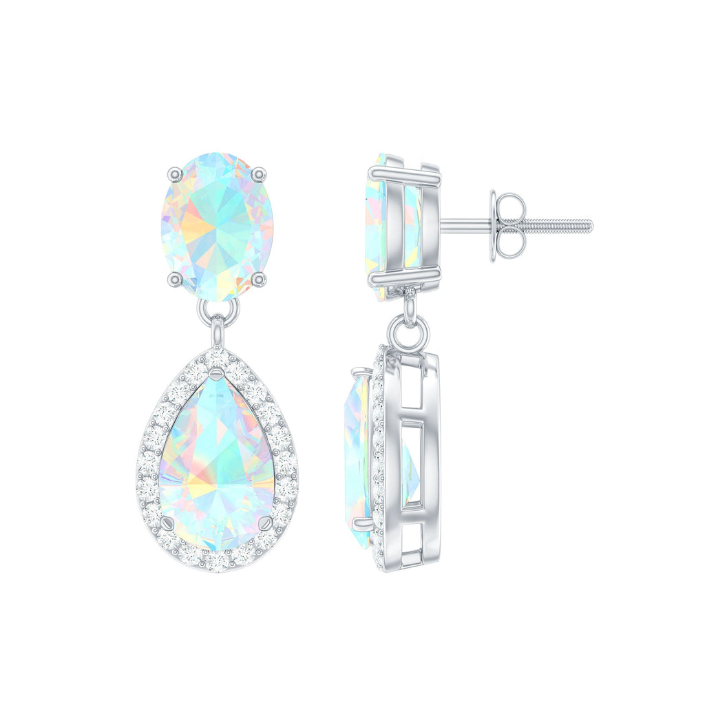 Ethiopian Opal Earrings – Opal Drop Earrings with Diamond Halo and Screw Back Closure