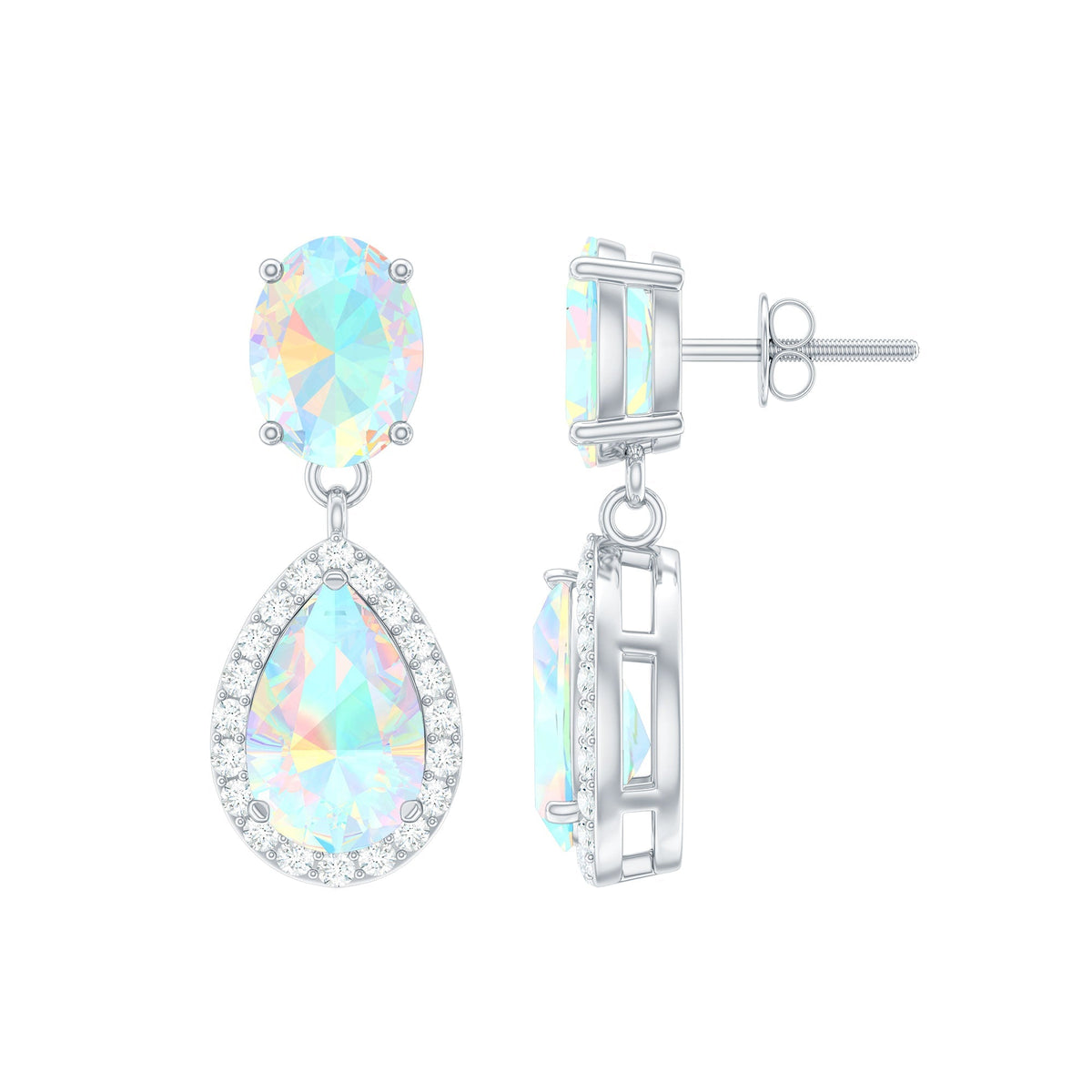Ethiopian Opal Earrings – Opal Drop Earrings with Diamond Halo and Screw Back Closure