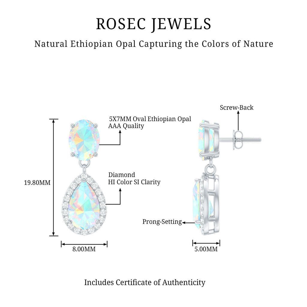 Ethiopian Opal Earrings – Opal Drop Earrings with Diamond Halo and Screw Back Closure