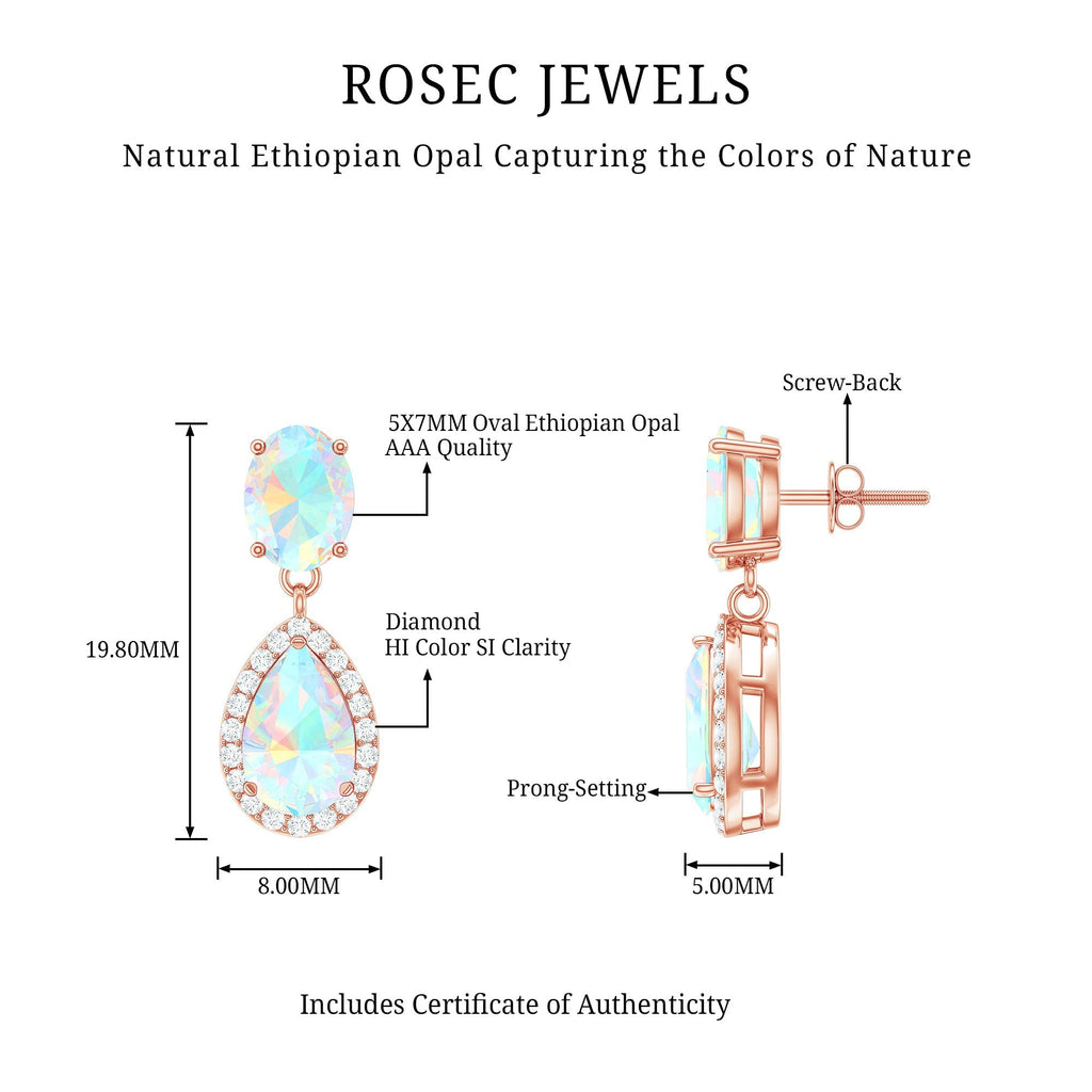 Ethiopian Opal Earrings – Opal Drop Earrings with Diamond Halo and Screw Back Closure