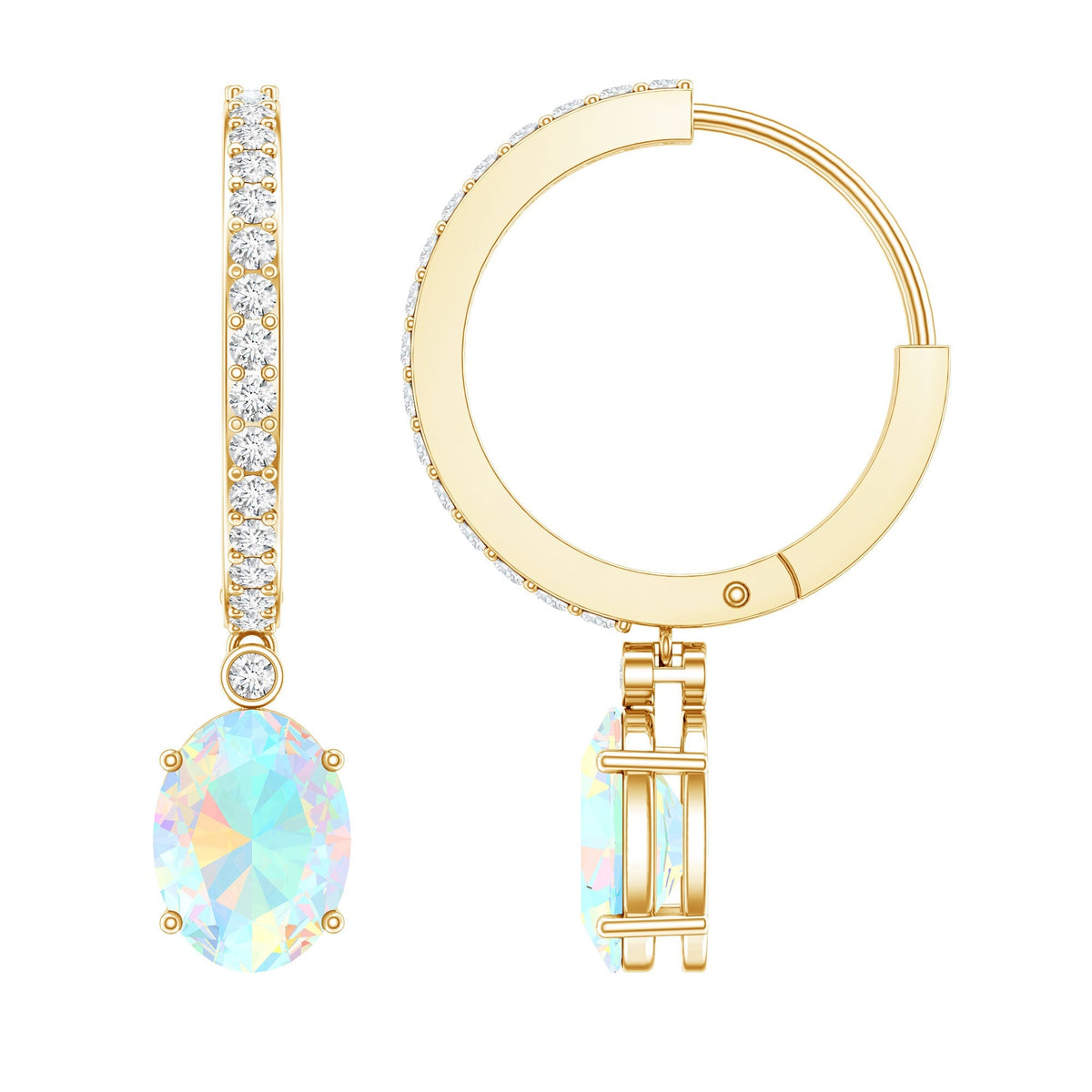 Ethiopian Opal Earrings – Oval Opal Drop Earrings with Sparkling Moissanite Hoops