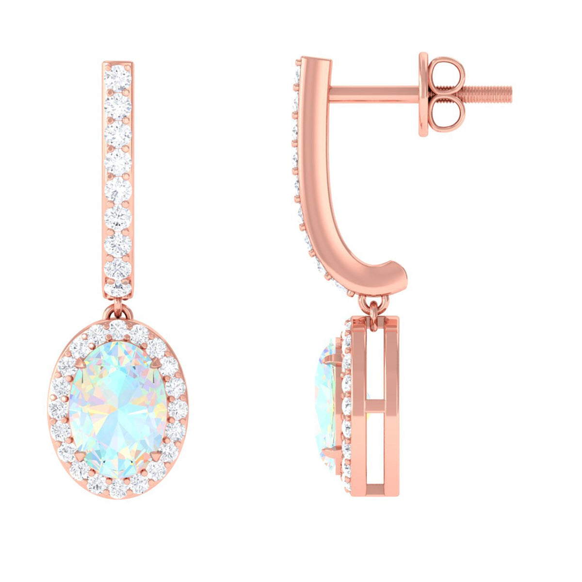 Ethiopian Opal Earrings – Oval Opal Hoop Earrings with Diamond Drop Design