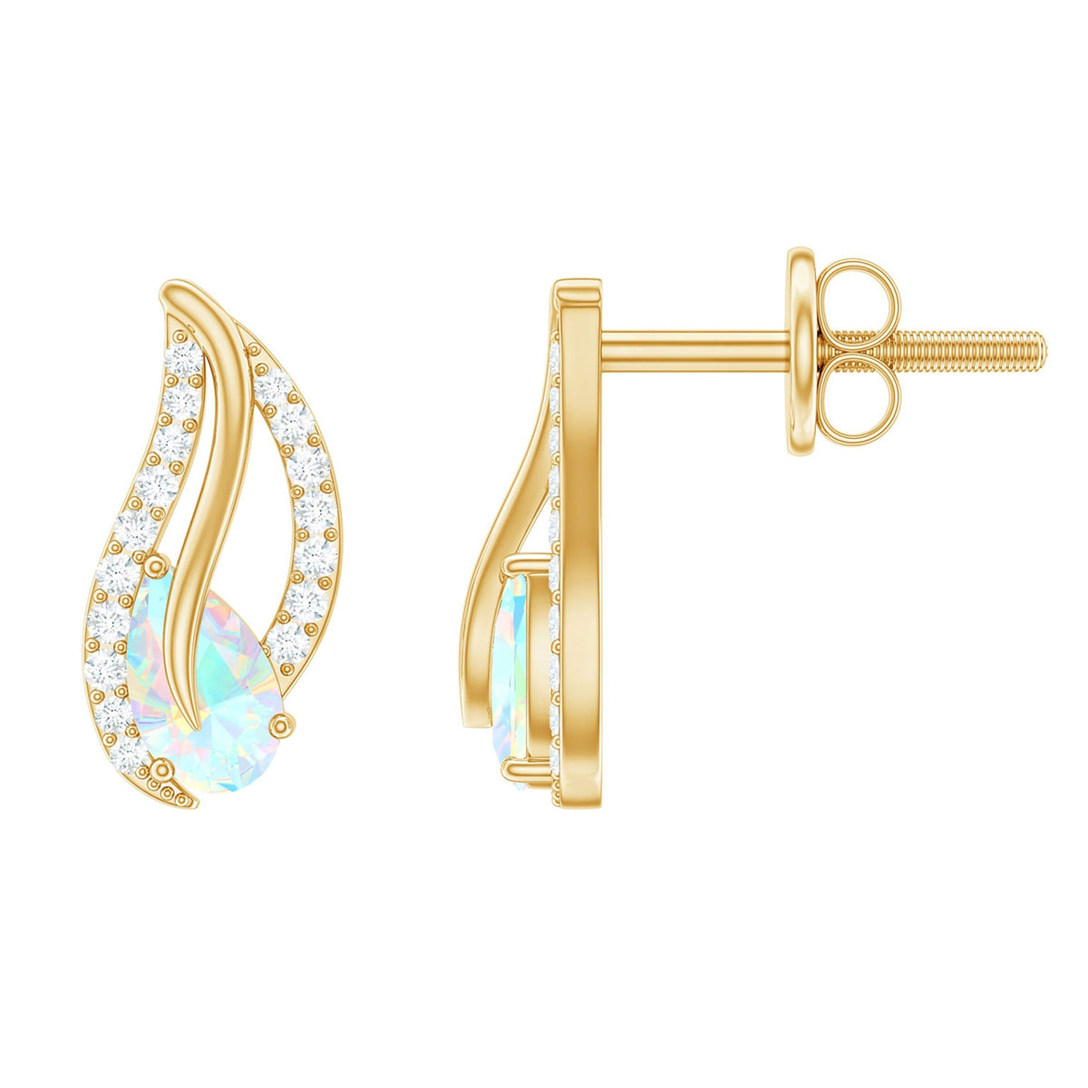 Ethiopian Opal Earrings – Pear Shape Leaf Studs with Sparkling Moissanite Jewelry