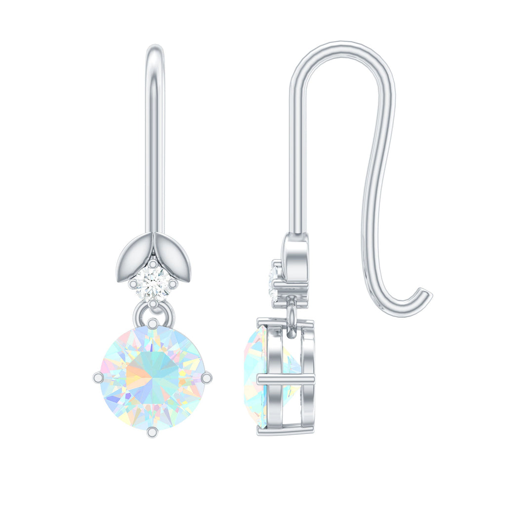Ethiopian Opal Earrings – Round Opal Drop Earrings with Diamond & Fish Hook Design