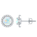 Ethiopian Opal Earrings – Round Opal Studs with Diamond Halo Design | Rosec Jewels