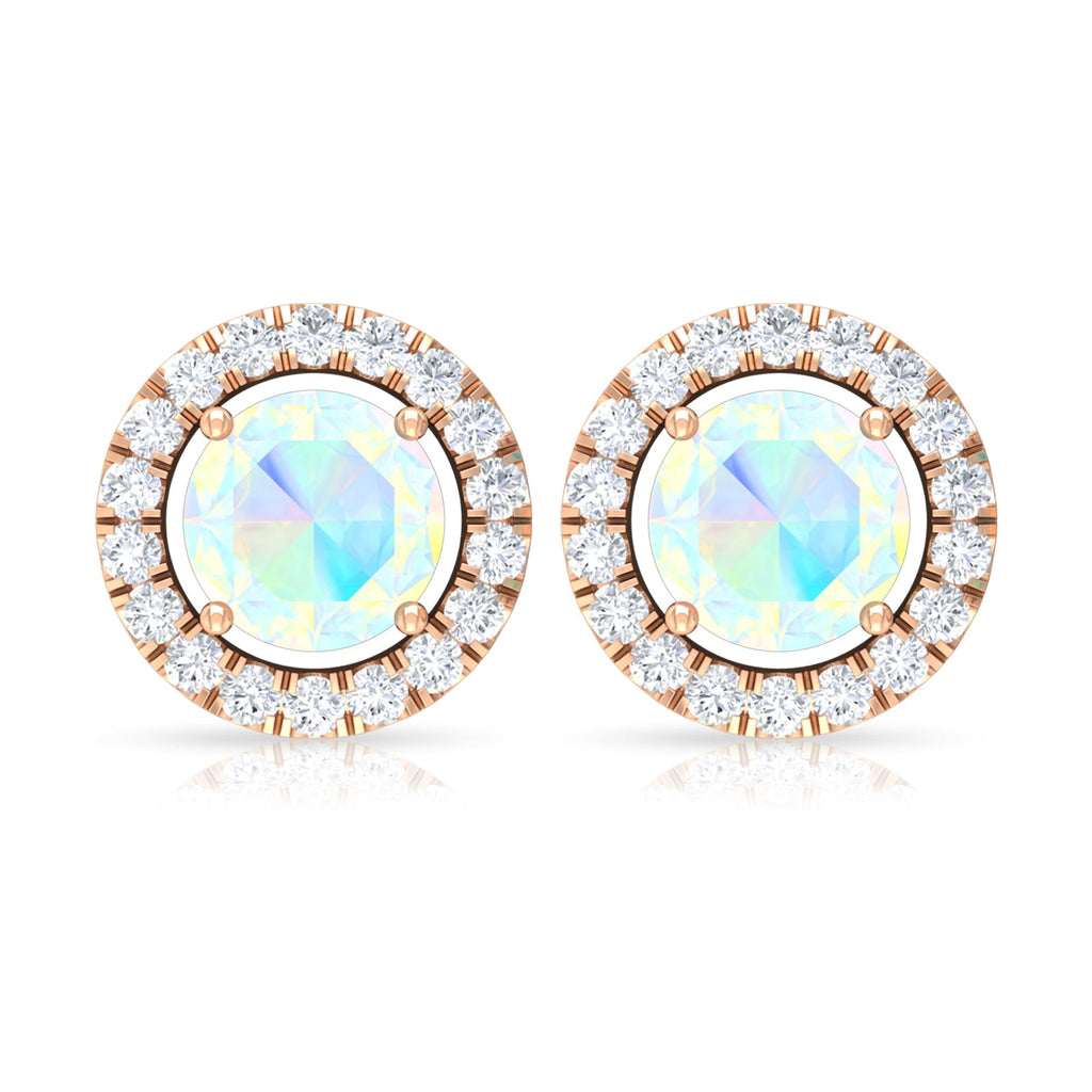 Ethiopian Opal Earrings – Round Opal Studs with Diamond Halo Design | Rosec Jewels
