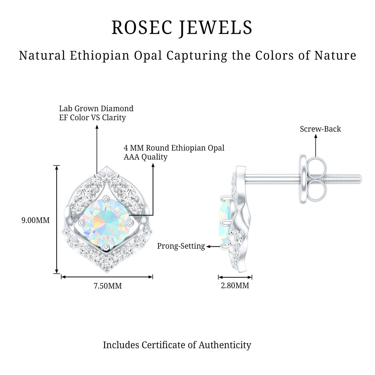 Ethiopian Opal Earrings – Vintage Opal Studs with Diamond Accent in Prong Setting