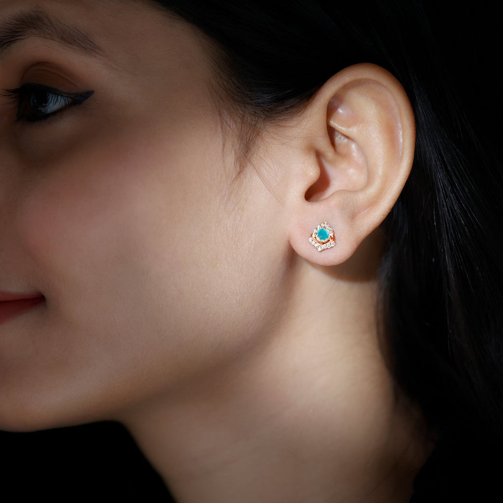 Ethiopian Opal Earrings – Vintage Opal Studs with Diamond Accent in Prong Setting
