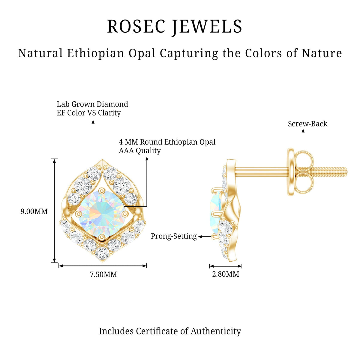 Ethiopian Opal Earrings – Vintage Opal Studs with Diamond Accent in Prong Setting