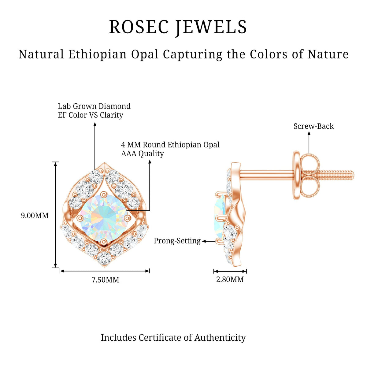 Ethiopian Opal Earrings – Vintage Opal Studs with Diamond Accent in Prong Setting