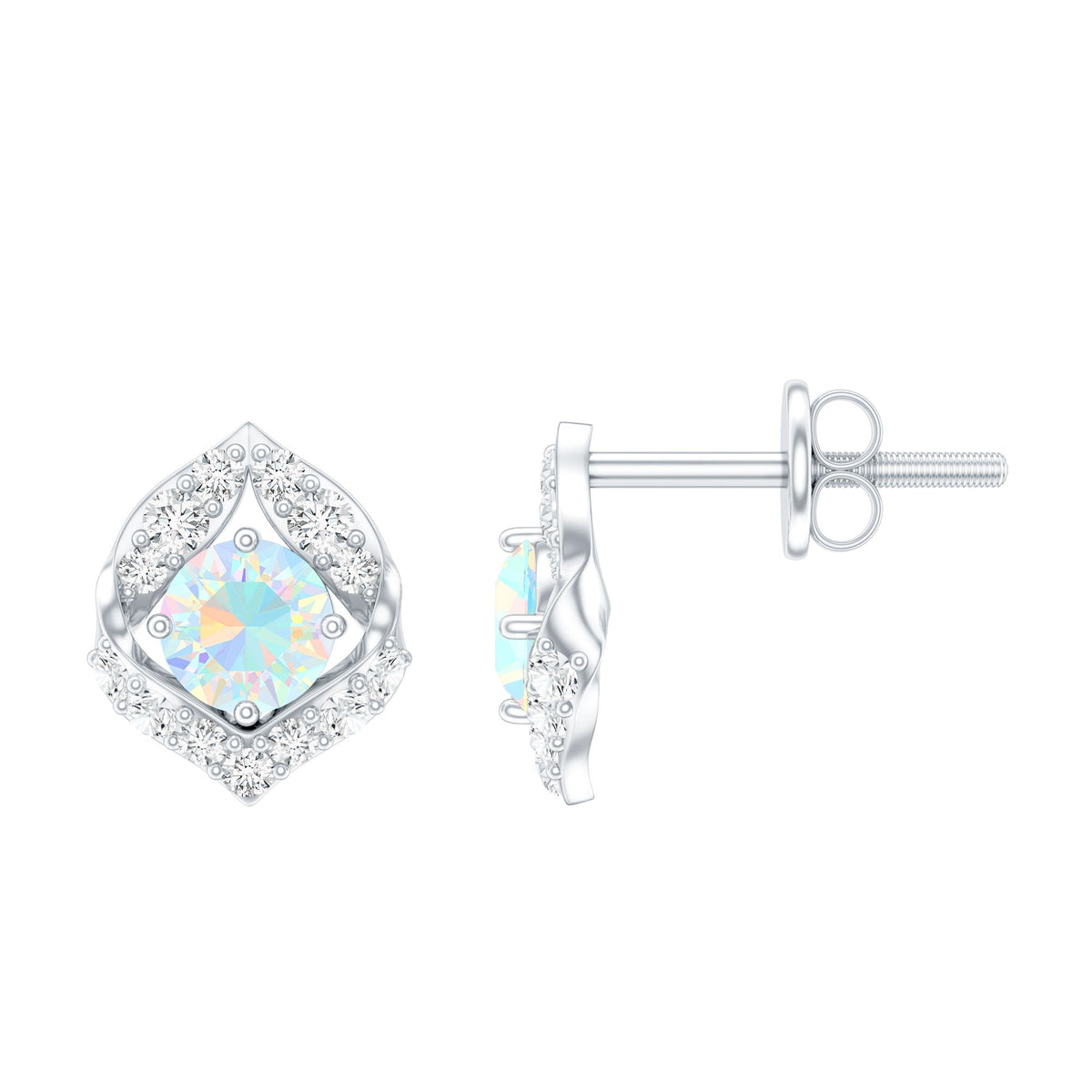 Ethiopian Opal Earrings – Vintage Opal Studs with Diamond Accent in Prong Setting