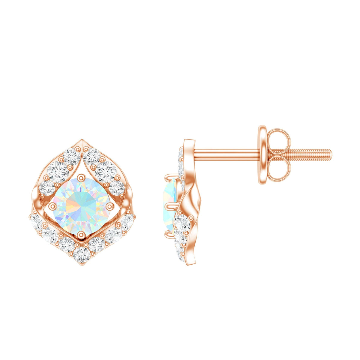 Ethiopian Opal Earrings – Vintage Opal Studs with Diamond Accent in Prong Setting