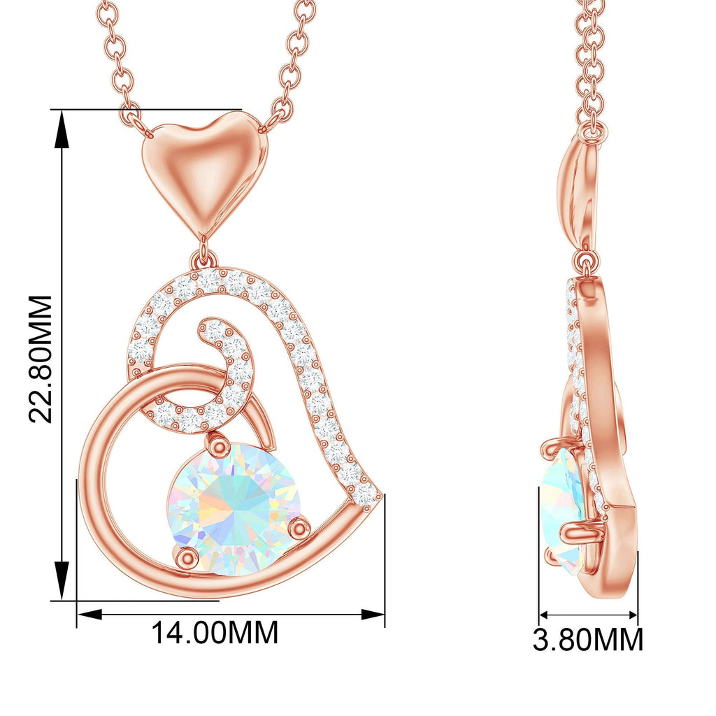 Ethiopian Opal Heart Pendant Necklace with Diamond