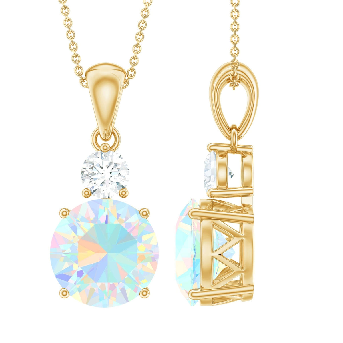 Ethiopian Opal Necklace - 1.25 Carat Solitaire Opal Pendant with Moissanite Accent