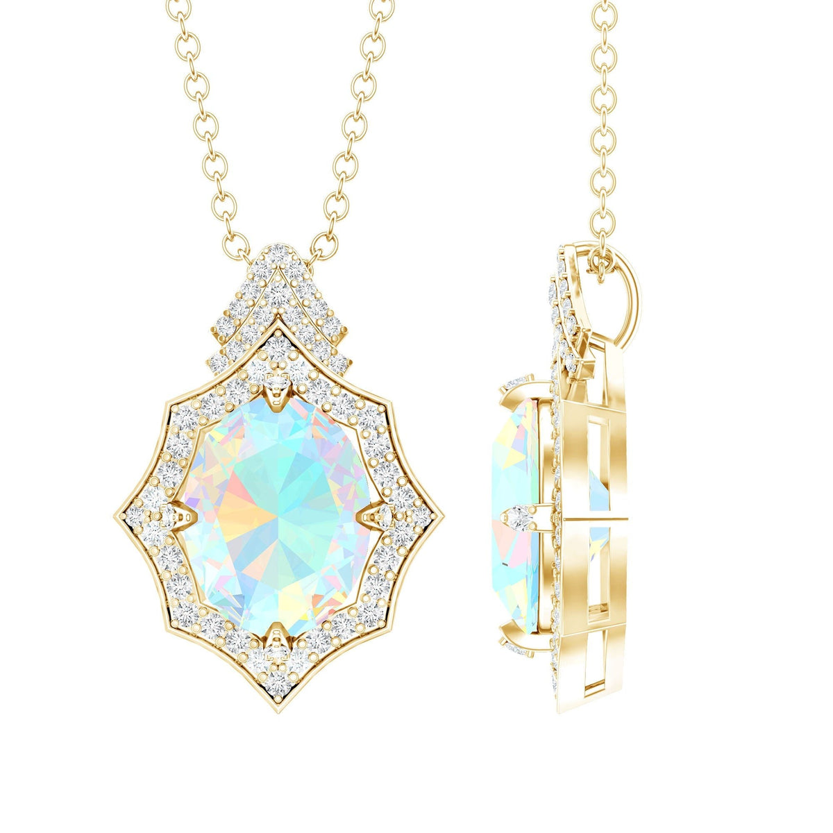 Ethiopian Opal Necklace – Vintage Opal Pendant With Lab Grown Diamonds 2 Carat