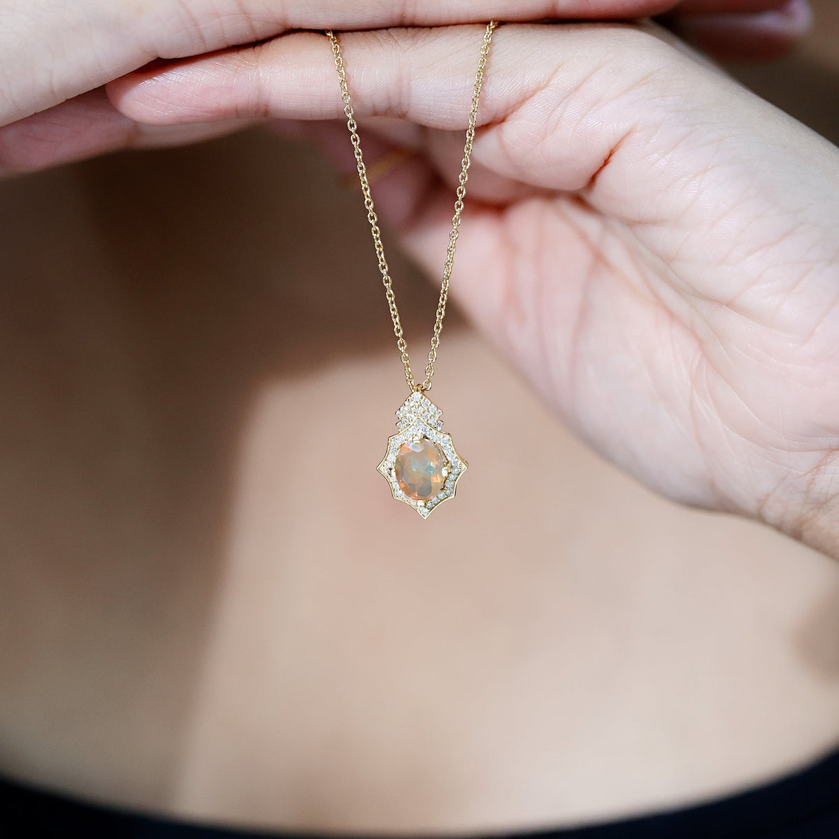 Ethiopian Opal Necklace – Vintage Opal Pendant With Lab Grown Diamonds 2 Carat